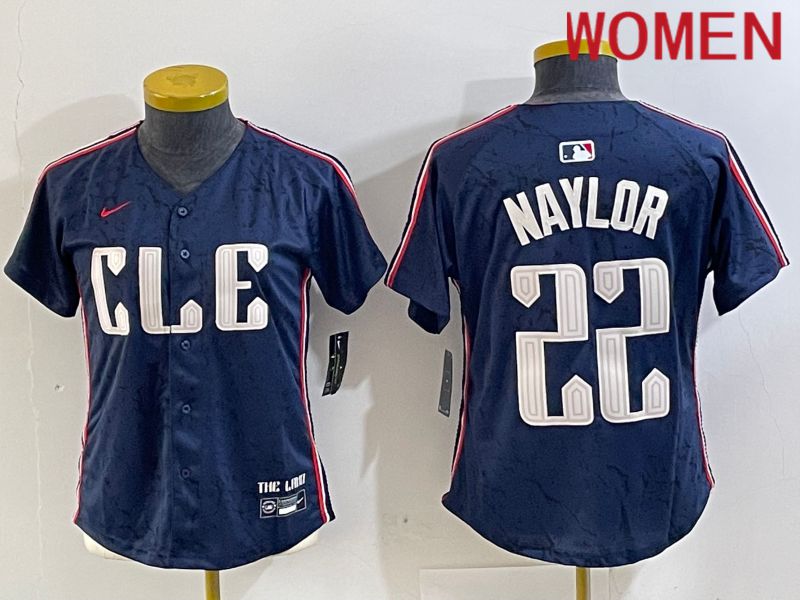 Women Cleveland Indians #22 Naylor Blue City Edition Nike 2024 MLB Jersey style 1